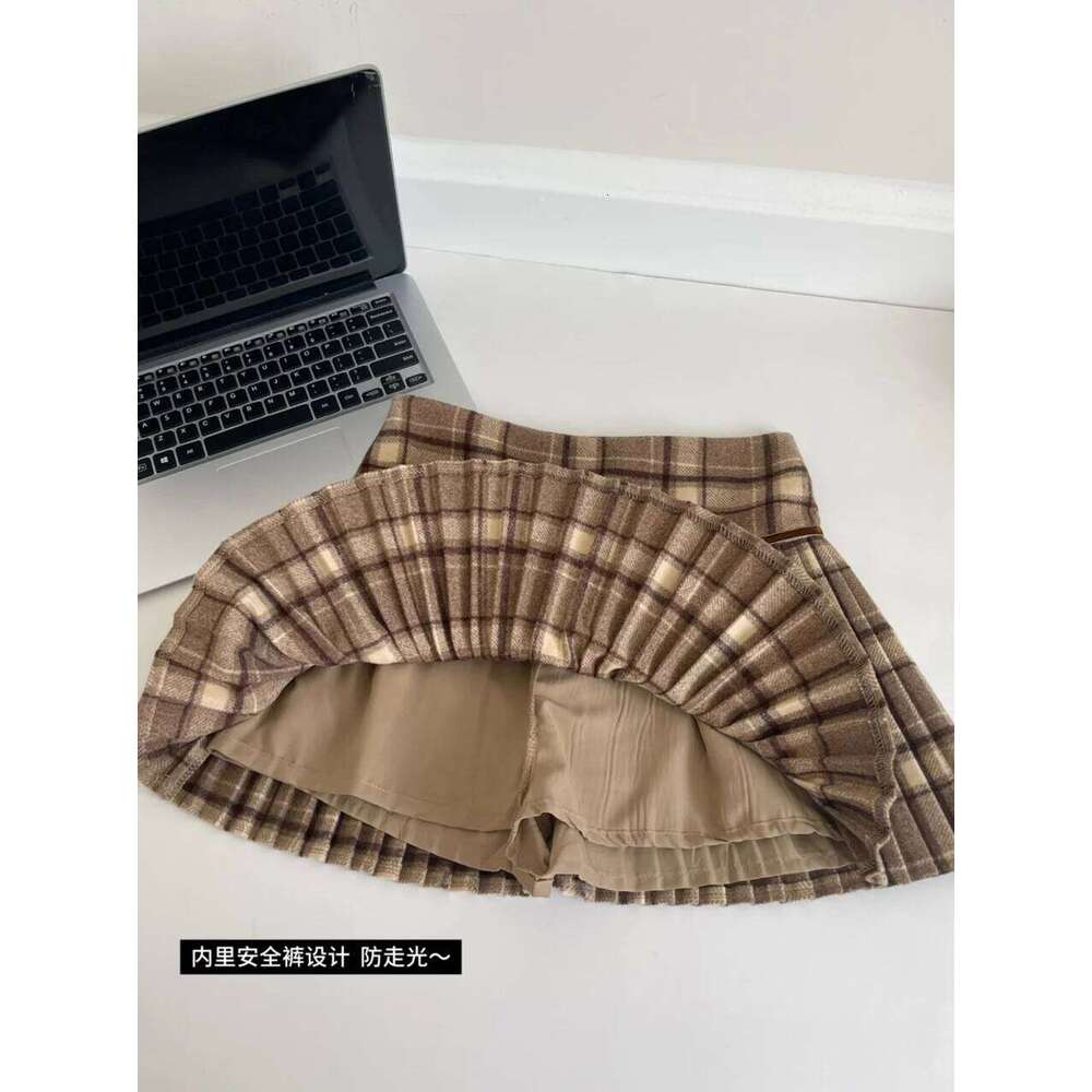 Plaid Pleated Mini Thick Wool Short Skirt High Waist Box-pleat Miniskirt for Women Teen-girl Preppy Style Outfit Z260314