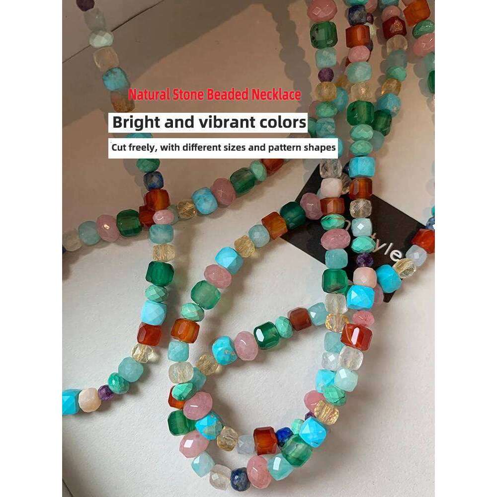 Imitate Colorful Natural Stone Beaded Necklace Women's Sweet and Fashionable Jewelry Set Elegant Accessories Neckchain for Girls H260312