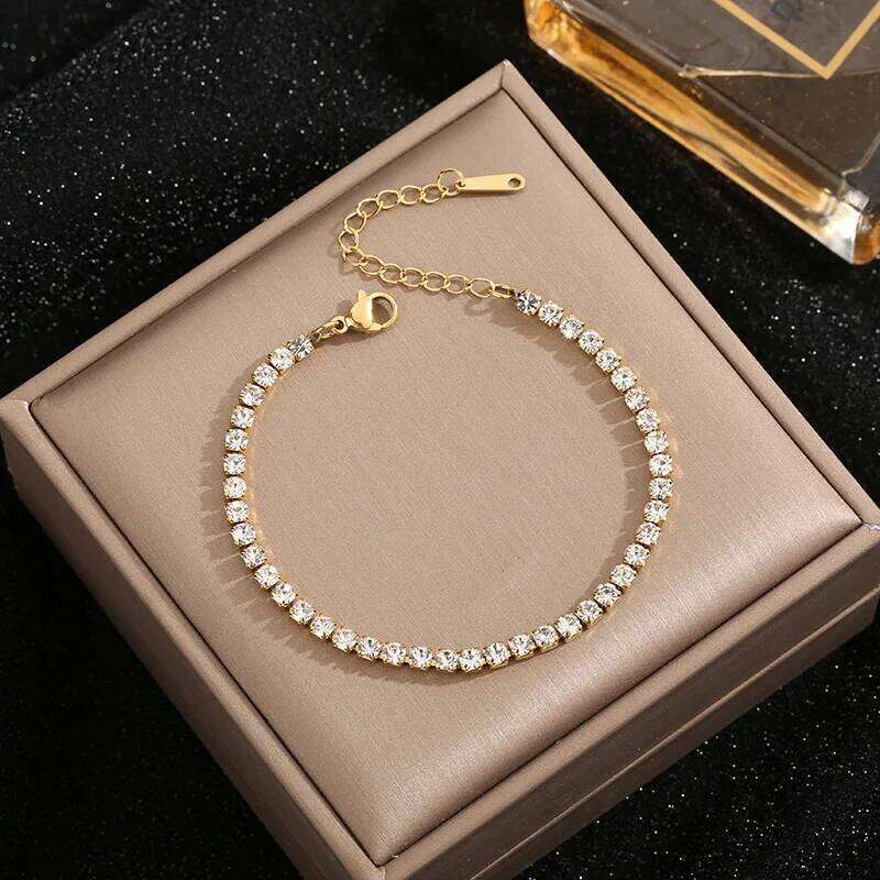 Classic Luxury Gold Color Stainless Steel Single-row Zircon Crystal Bracelet for Women High Quality Jewelry Colorfast Gift Z260313