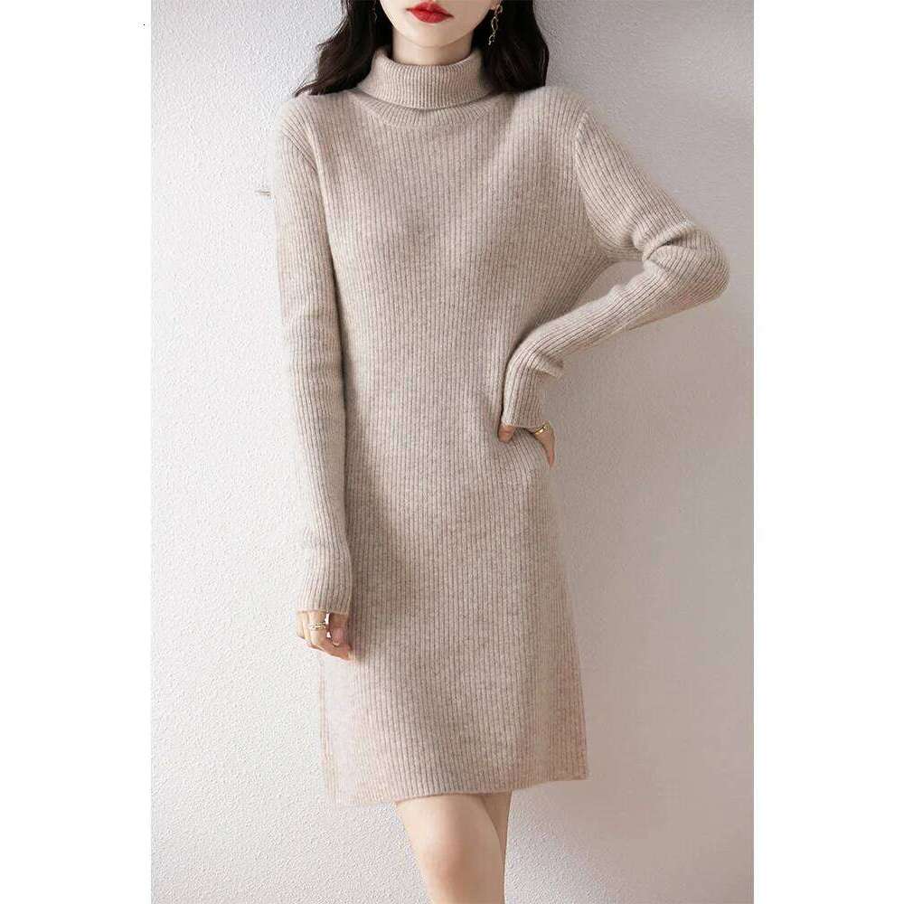 Women's Short Cashmere Turtleneck Pullover Sweater Autumn Winter 100% Merino Wool Knitwear Office Lady Basic Dress Z260313
