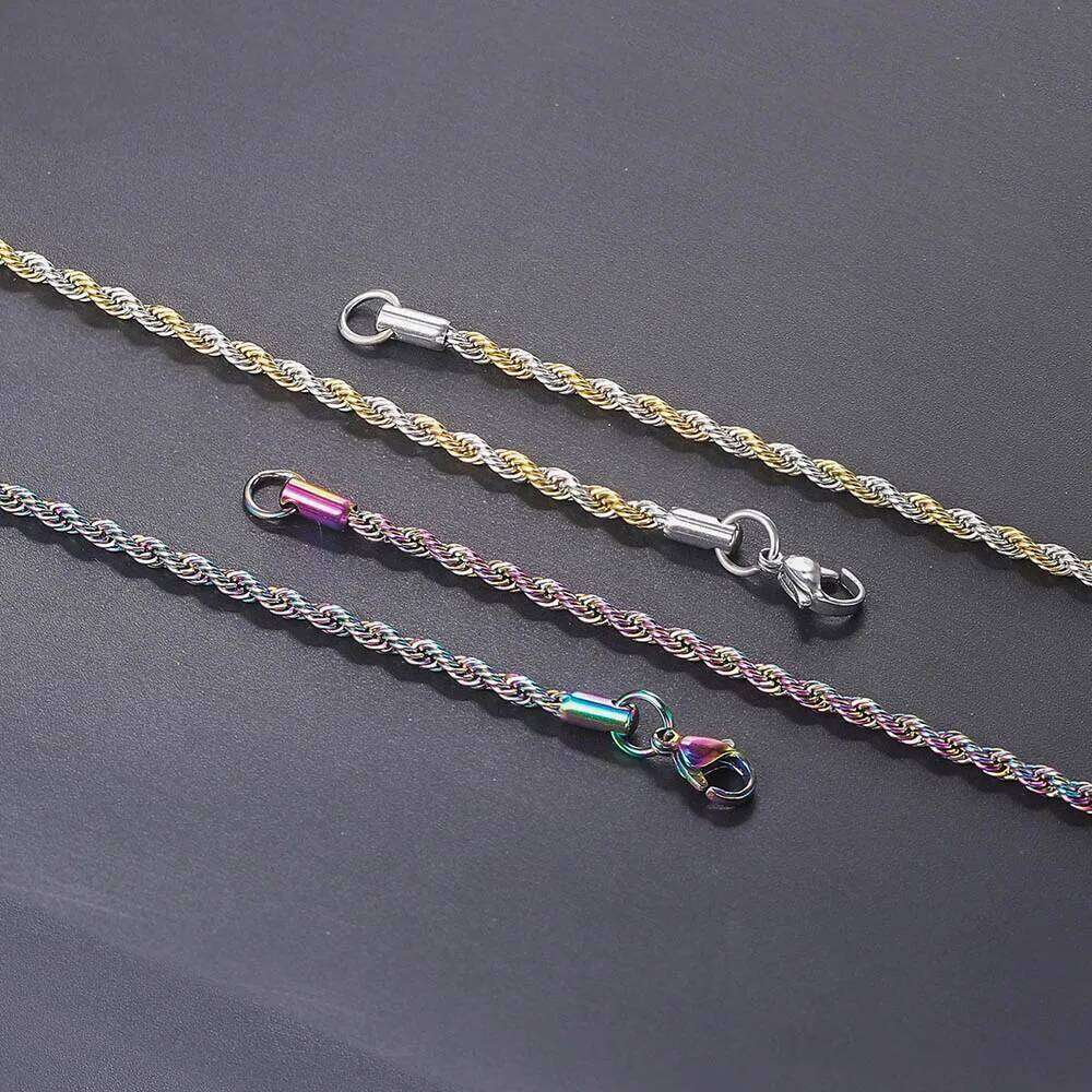 Twist Rope Chain Men Stainless Steel Ropes Long Necklace Minimalist Gold Silver Color Hip Hop Jewelry 3mm 60cm H260312
