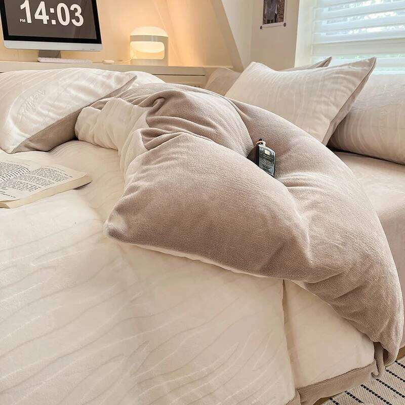 Milk Fleece Winter Warm Duvet with Bed Sheet High-end Plush Warmth Bedding Set King Thicken Simple Blanket Cover Queen H260312 - view 3