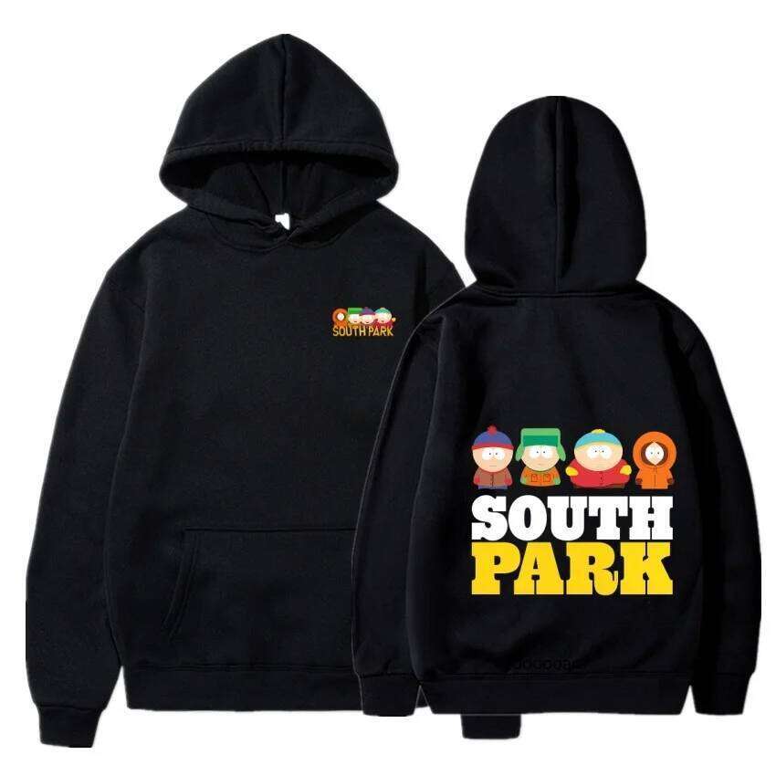 South Park Anime Pattern Fashion Warm Coat Men's Autumn and Winter Season Street Black Long Sleeve Hoodie Z260315