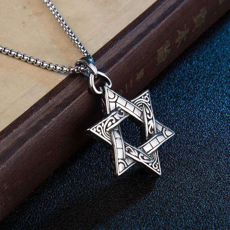 Hexagram Star Pendant Necklace For Women Men Retro Rune Hip Hop Punk Style Stainless Steel Chain Simple Neck Jewelry Male Gifts H260312