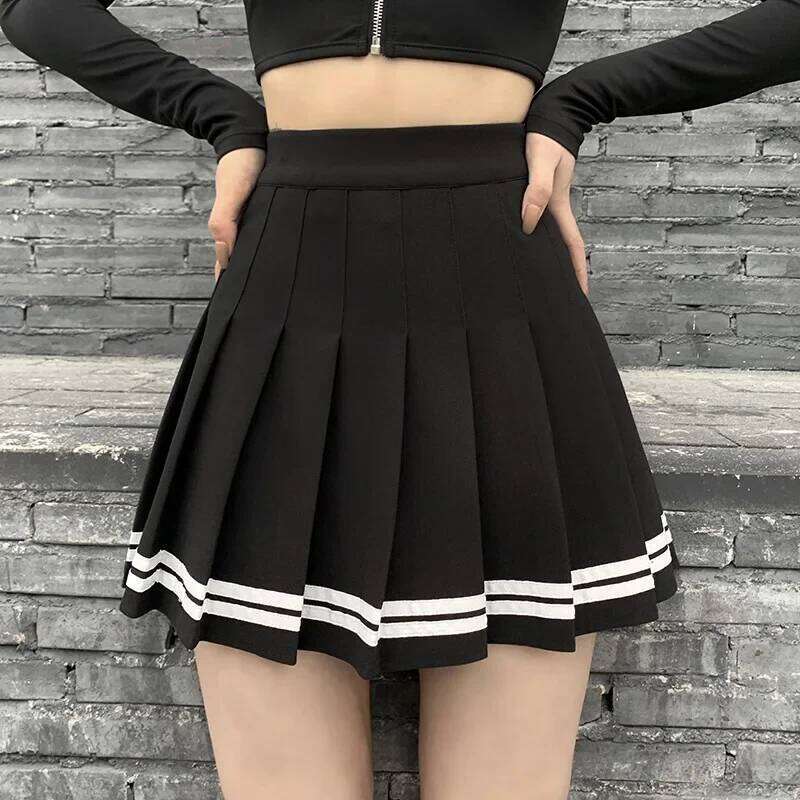 Fashion Korean Style Patchwork Harajuku Black Pleated Skirts Gothic Streetwear High Waist Mini Women Punk Skirt Z260314