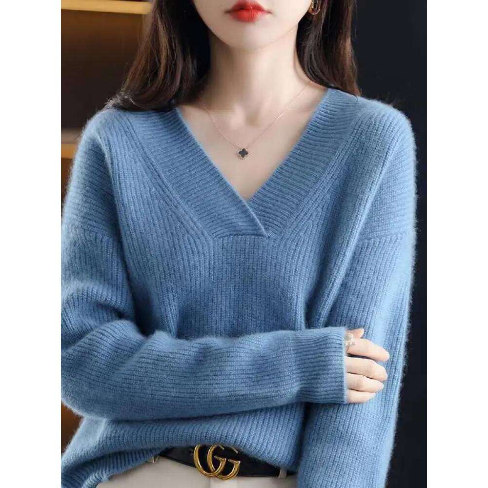 V-Neck Autumn Winter pullovers Women 2025 loose thick cashmere Sweater Pullover women oversize sweater jumper Z260313