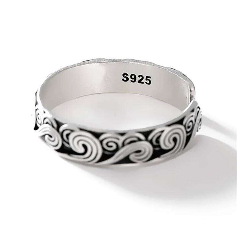 WYEAIIR 925 Sterling Silver Ethnic Retro Good Luck Cloud Wave Resizable Opening Ring For Women Luxury Jewelry H260312