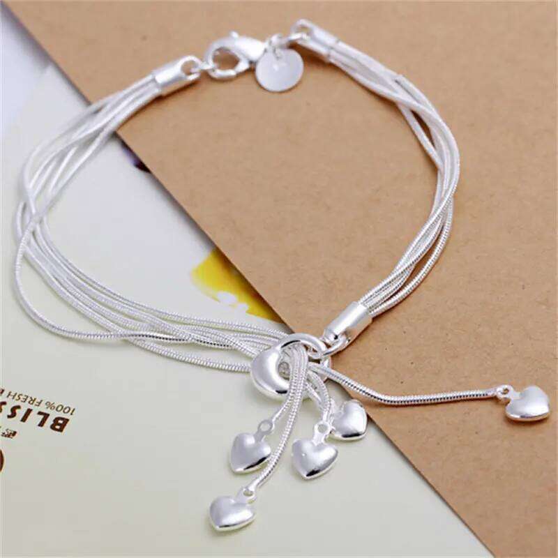 New Charm 925 Sterling Silver 8 Inches Tassel Heart Chain Bracelet For Women Fashion Jewelry Gifts Party Accessories Z260313