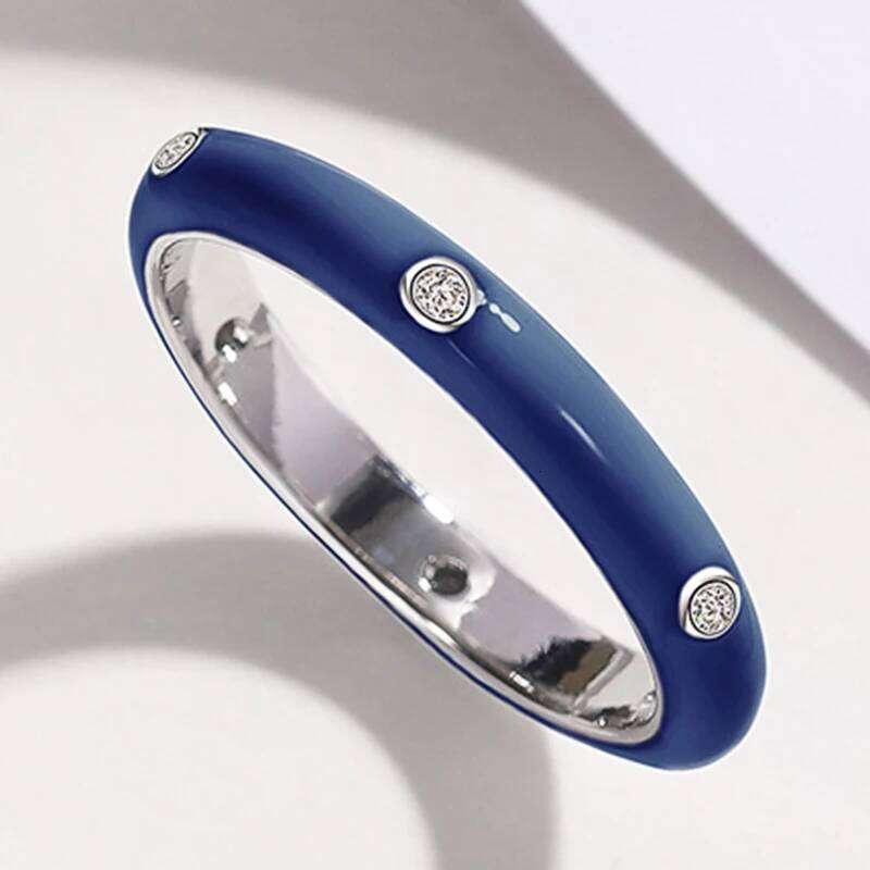 Huitan 11 Colors Enamel Rings for Women Fashion Contracted Finger Accessories with Cubic Zircon Statement Jewelry Drop Shipping H260312