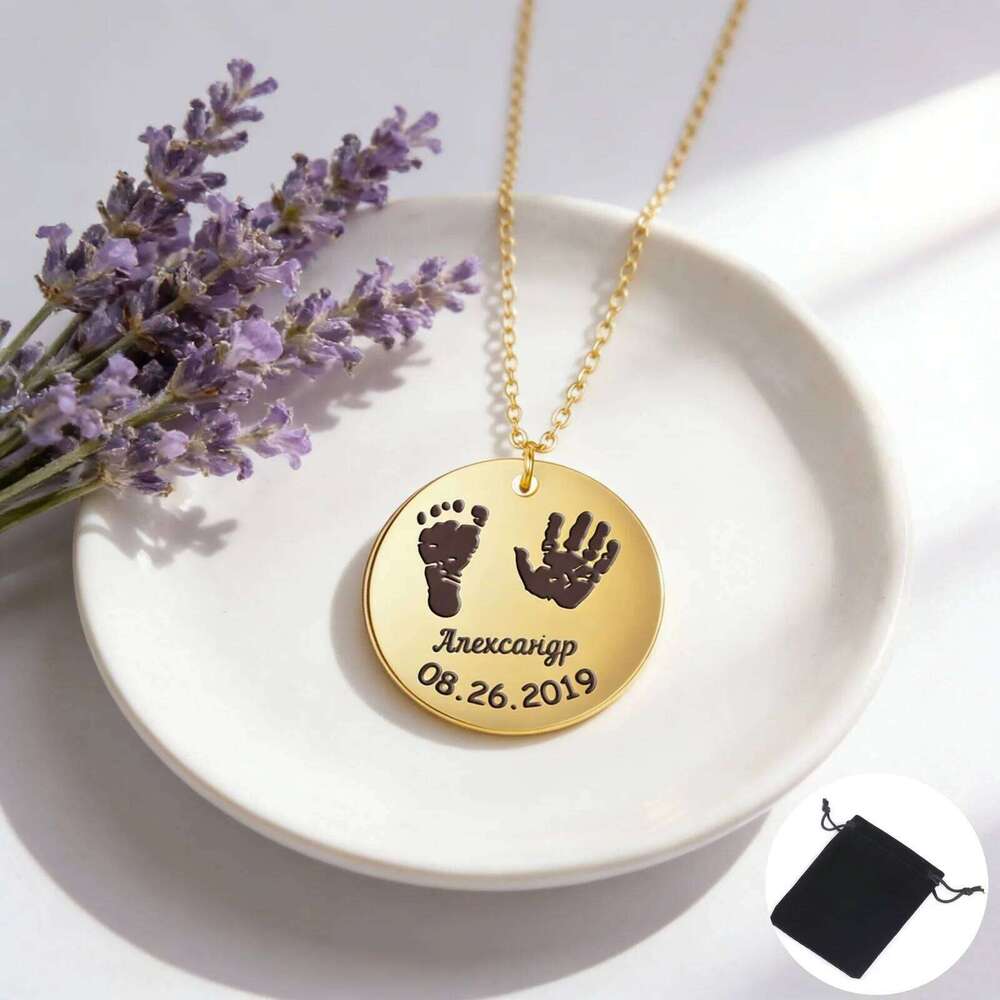Customized Name Date Handprint Footprint Necklace Stainless Steel Personalized Neck Chain Fashion Maternal Gift Jewelry H260312