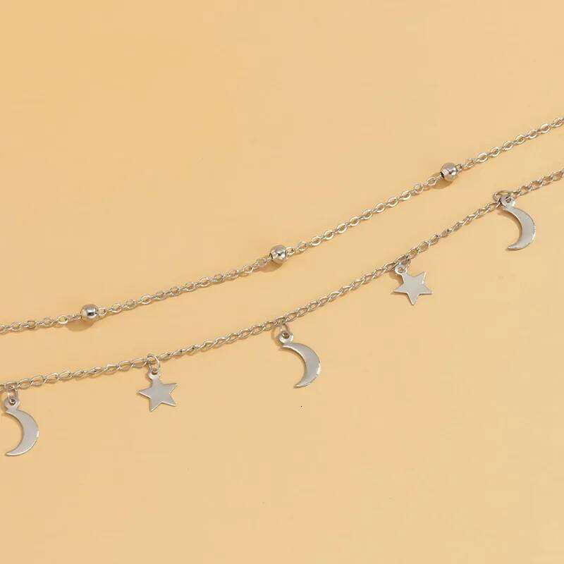 Star & Moon Pendant Clavicle Necklace Double Layers Beads Minimalist Women Fashion Collares Summer Everyday Jewelry Bijoux H260312