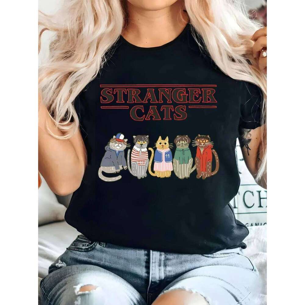 Women'S Oversized Crew Neck T-Shirt Stranger S Graphic Tee 5 Characters Soft Casual Shirt for Everyday Halloween Outfits Z260314