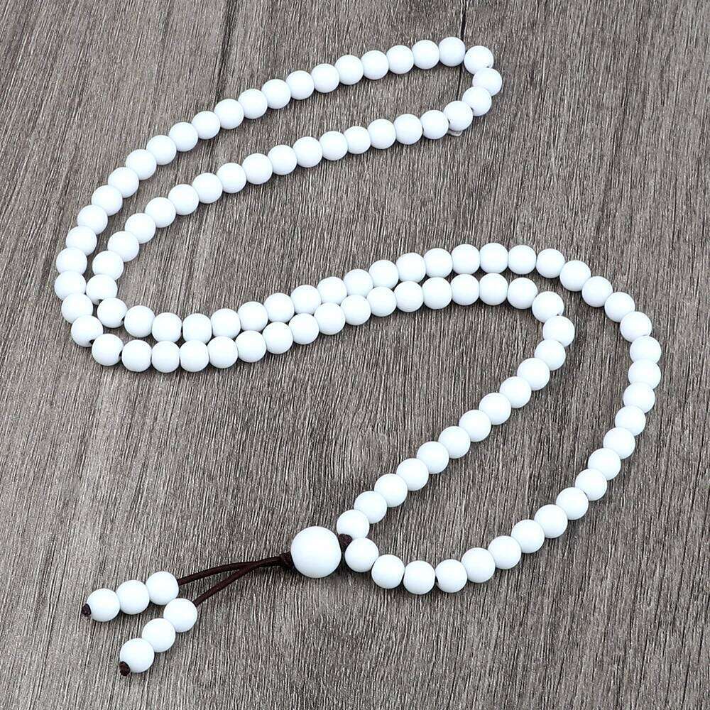 6mm White Porcelain Beaded Necklace 108 Japamala Beads Natural Stone Handmade Men Fashion Yoga Meditation Jewelry Gifts H260312