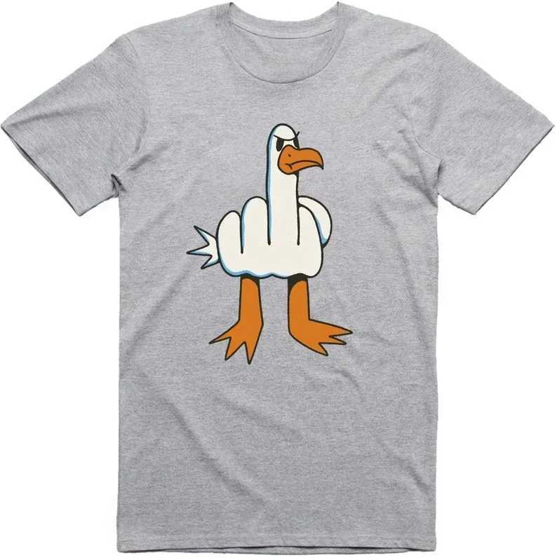 Mens fun T-shirt with rough design of seagulls regular fit T-shirt universal T-shirt with cartoon prints for both men and women D260313