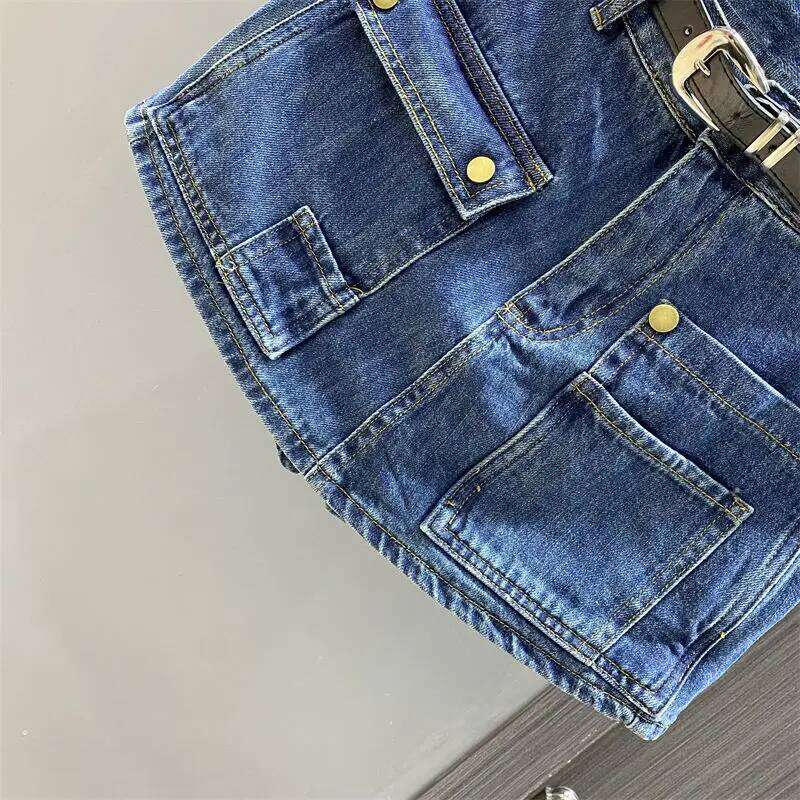 Dark Denim Short Women's High-waisted Culottes Summer New Tooling Wide-leg A-word Shorts Skirt Z260314