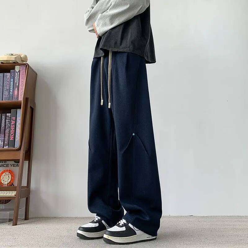 Men's Long Retro Slimming Plus Size Casual Pants Spring And Autumn Pleated Straight Leg Loose Sweatpants Z260315