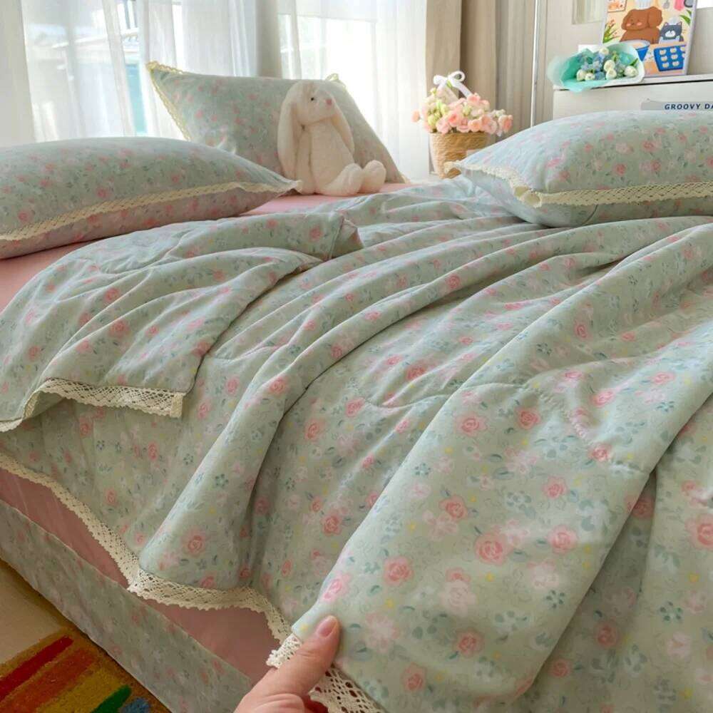 Floral Printed Four Piece Soft Bedroom Decor Bedding Set Summer Quilt Bed Sheet With Pillowcases Home Textiles H260311 H260312 - view 4