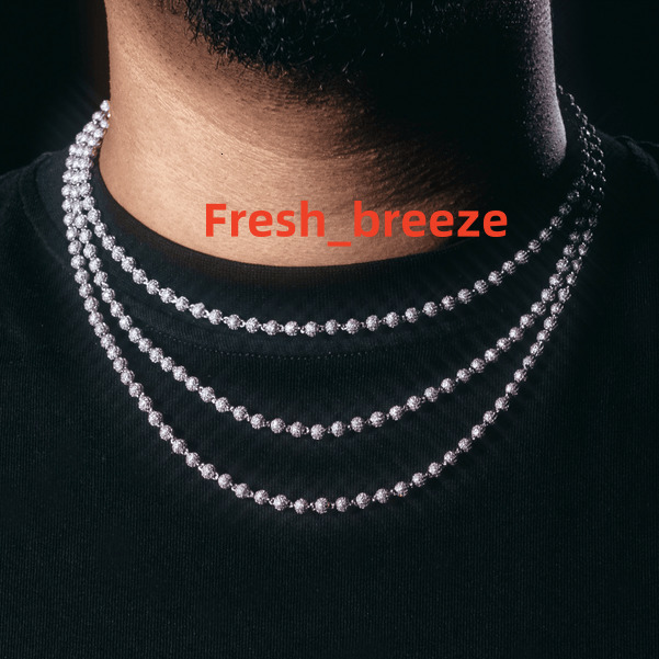 Rock Style Hip Hop Diamond Ball Chain Iced 4mm Beads Chain 925 Sterling Silver Vvs Moissanite Chain