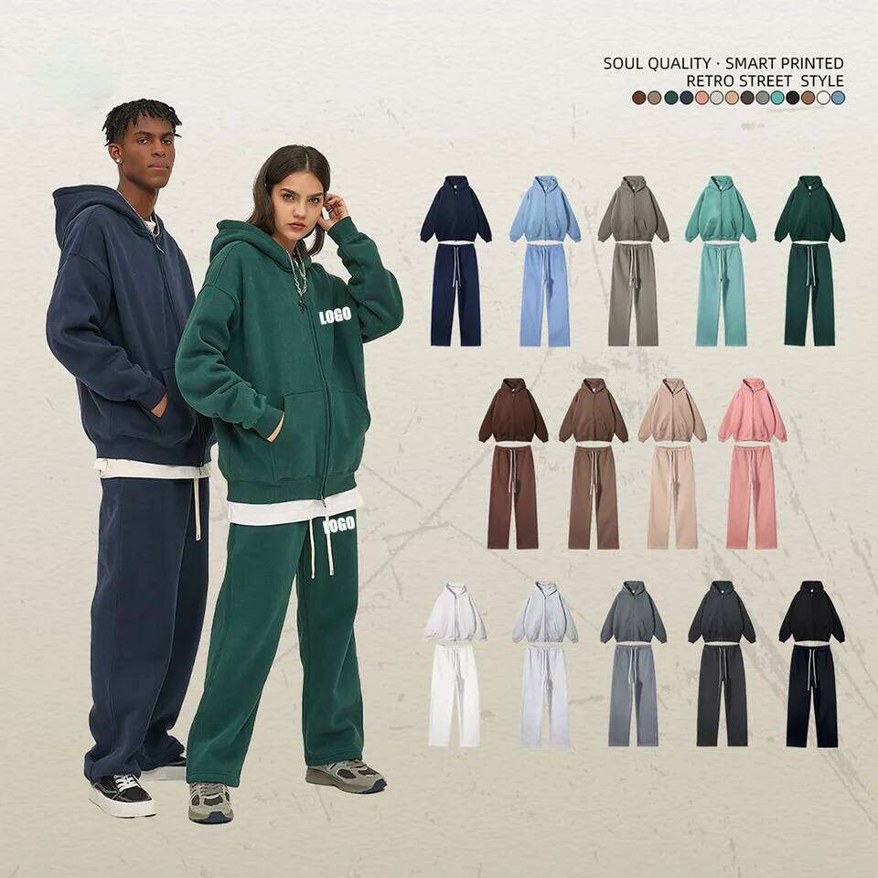 Custom LOGO autumn winter new product velvet thickened 350g high-quality zipper sweater trousers men and women couple suit 26Y0313