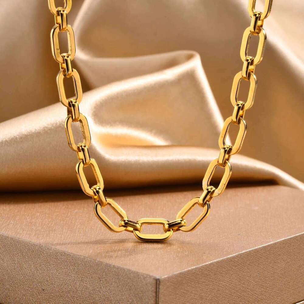 Chunky Gold Plated Link Necklace For Women, Stainless Steel Oval Thick Chain Choker Minimalist Jewelry H260312