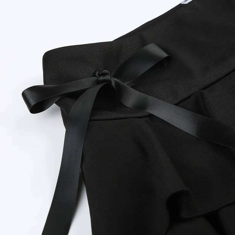 Goth Y2K Black Lace Trim Bow A Line Mini Skirt Women Korean Streetwear Z260314