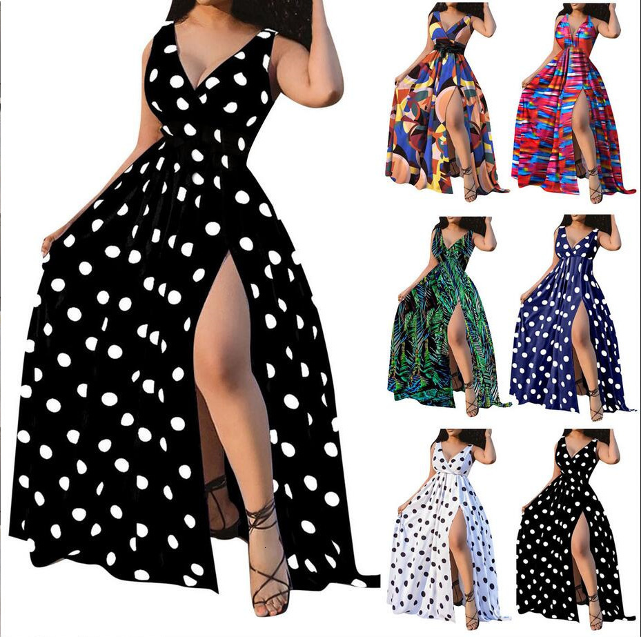Dress women long sleeve one shoulder dolka dot pint summer elegant plus size maxi dress white evening party club clothes 210515