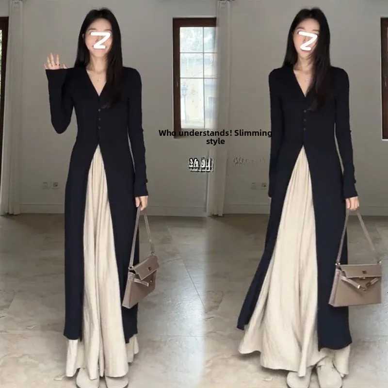 Ladies Long Sve V-Ne Open Cardigan Dr Korean Sle Slimming Faionable Spring Summer Autumn Straight Cut Single ButtonT260314