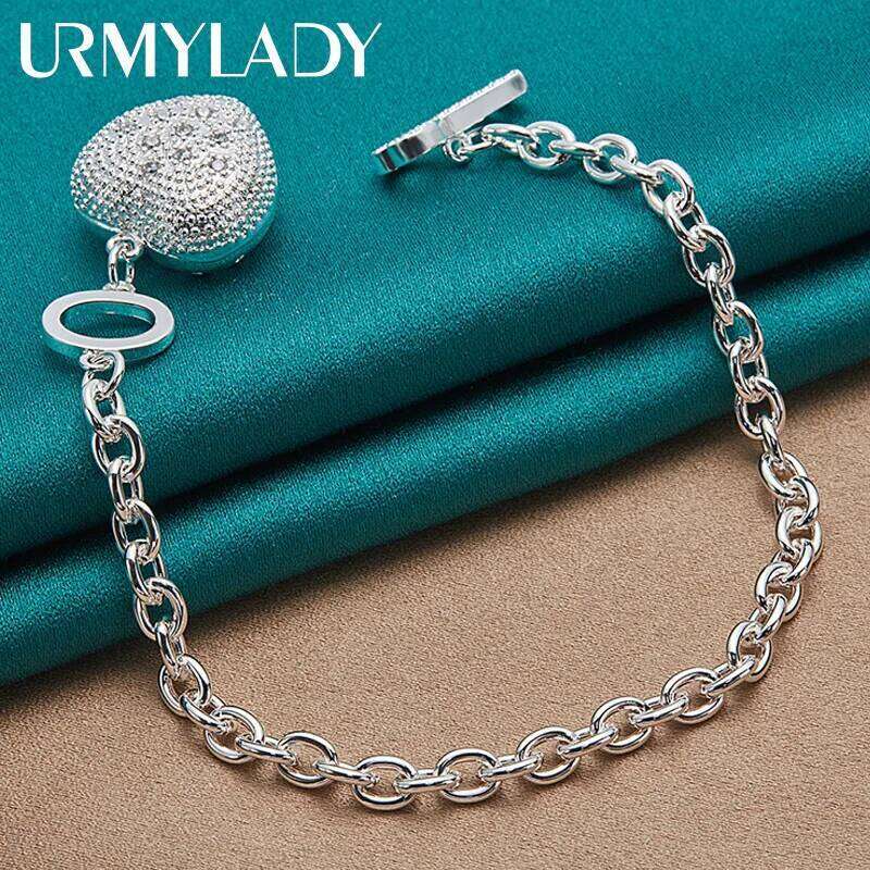 URMYLADY 925 Sterling Silver Heart Pendant Bracelet Key Buckle For Women Wedding Engagement Party Fashion Jewelry Z260313