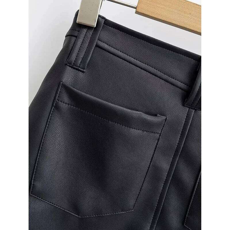 QNQO Skirts for Women Y2k Fashion Lace Up PU Leather Black 2025 New Korean Style Slim Pocket Hip Wrap Women's Mini Skirt Z260314