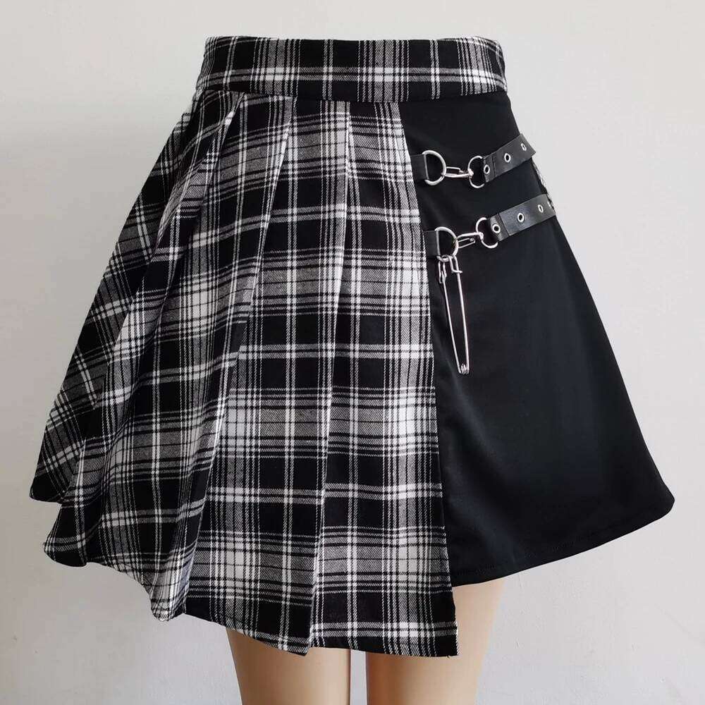Gothic Sweet Women Fashion Mini High Waist Chic Kawaii Summer Casual Ladies Plaid Pleated Skirt Z260314