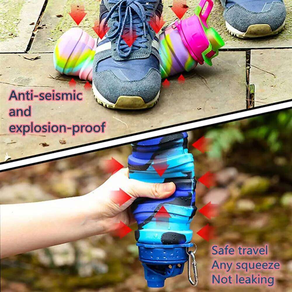 Leeseph Silicone Collapsible Water Bottles, Portable Foldable Sports Cups with Carabiner, Leak Proof for Outdoor Travel 500ml Z260314