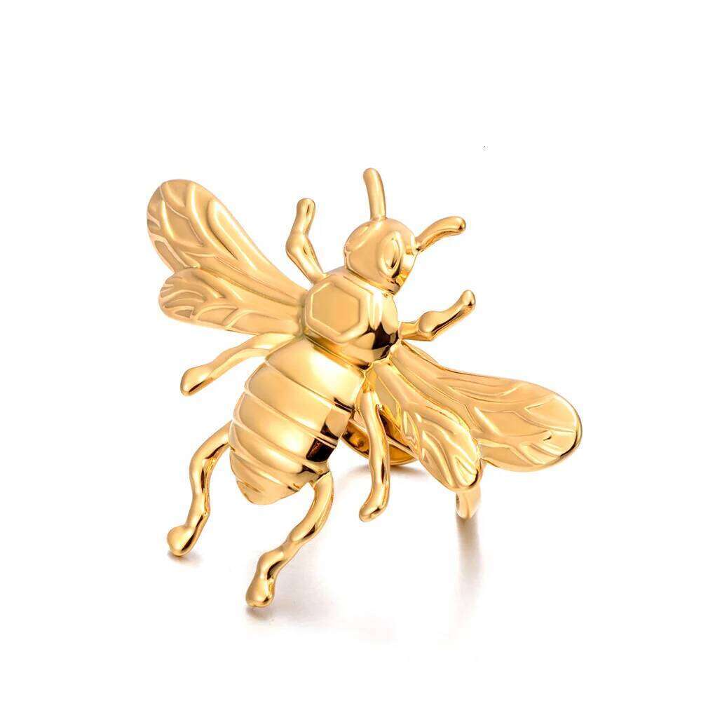 Lokaer Fashion Bee Open for Women Stainless Steel Gold Color Finger Rings Insect Animal Jewelry Gift Wholesale R25025 H260312