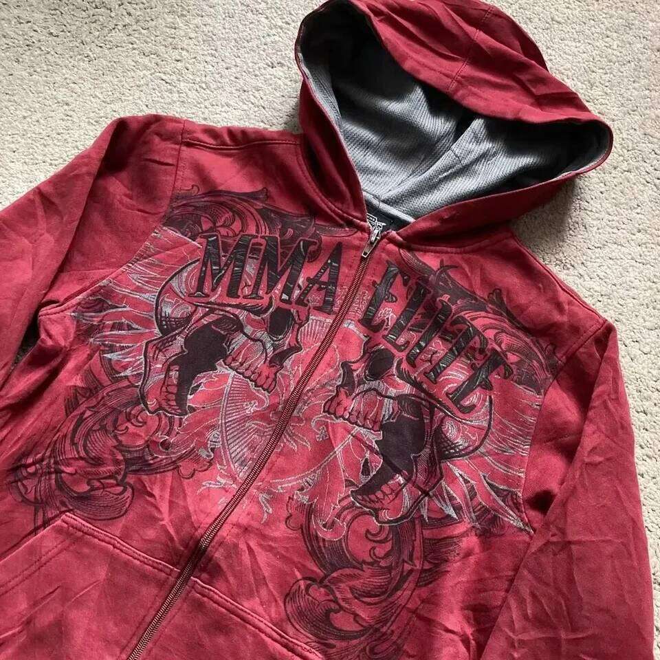 2000s New Cotton Couple Zipper Hoodies Vintage Elite Full Zip Hoodie Sweatshirt Size Skull Snake Red Y2K Sweatshirts 26Y0313