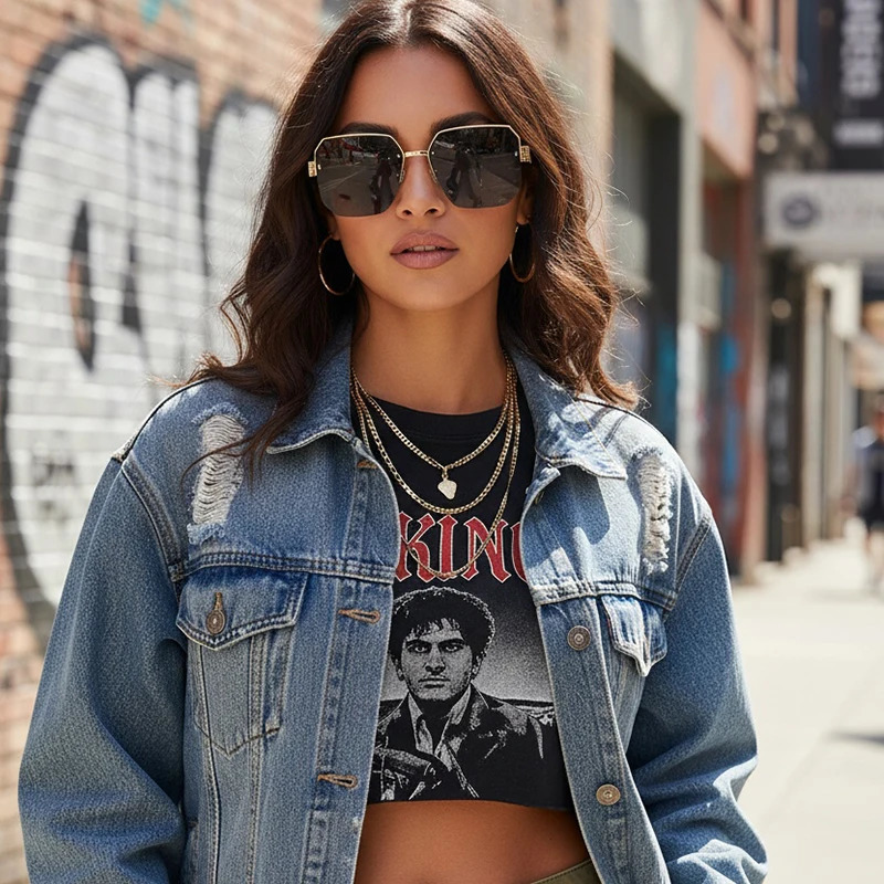 Metal Fashion Oversized Frame Sunglasses Unisex Premium Trendy Versatile Square Frame Shades 1204 260312