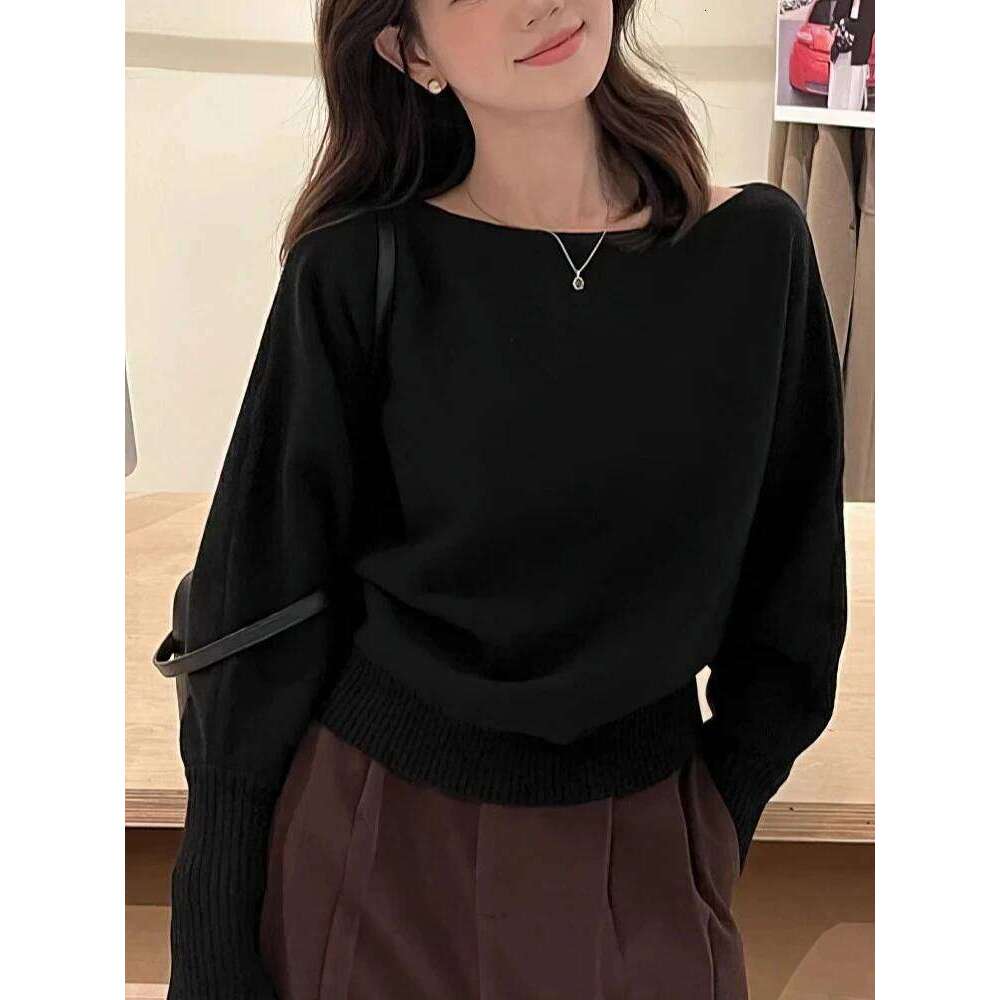 Batwing Long Sleeve Knitted Pullover Women 300g Thick Off Shoulder Top Korean Fashion Sweater Loose Casual Autumn Outwear Pull Z260314