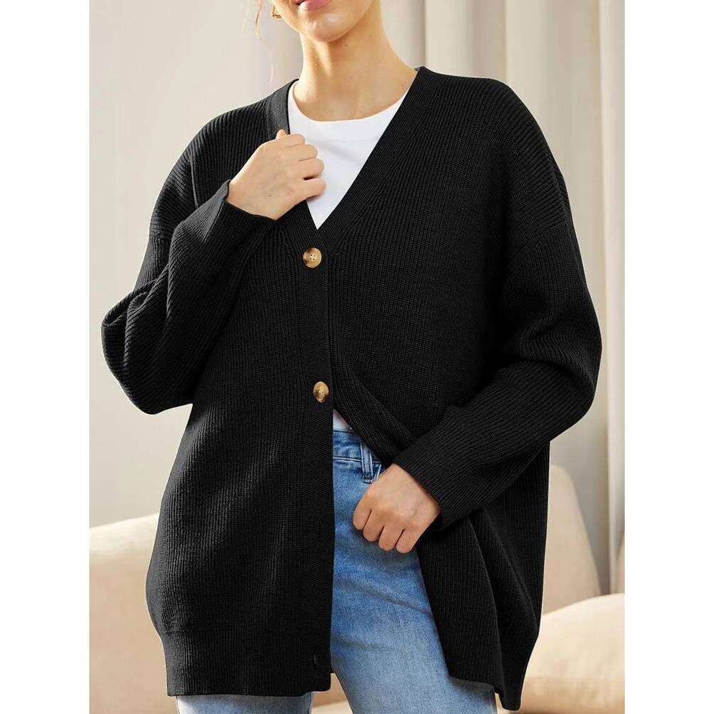 Women's V-Neck Knitwear Cardigan Jumper Solid Color Simple Versatile Autumn Winter New Style Button Detail Knitted Sweater Z260313