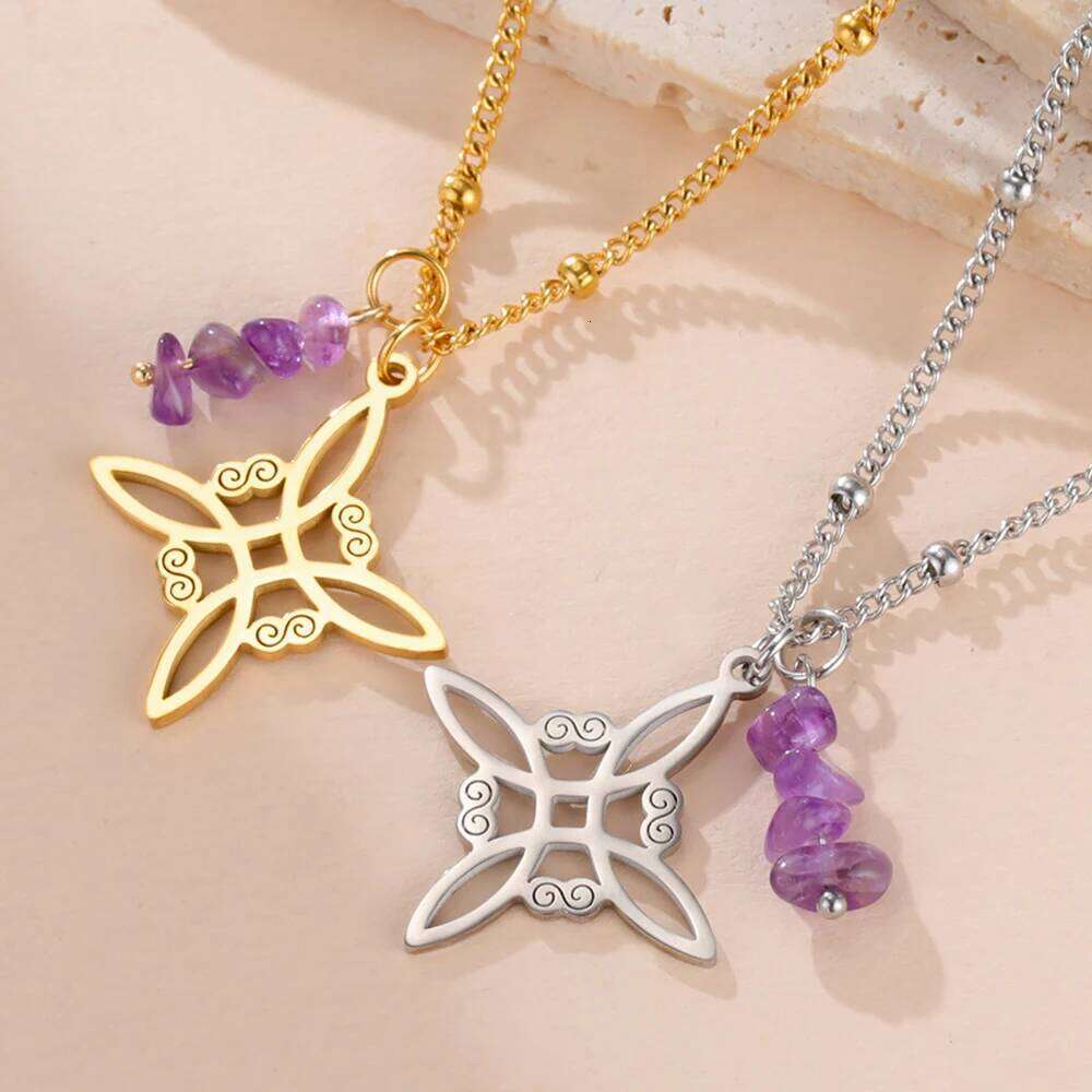 Dawapara Witches Spiritual Amethyst Protective Necklace Stainless Steel Celtics Knot Good Luck Amulet H260312