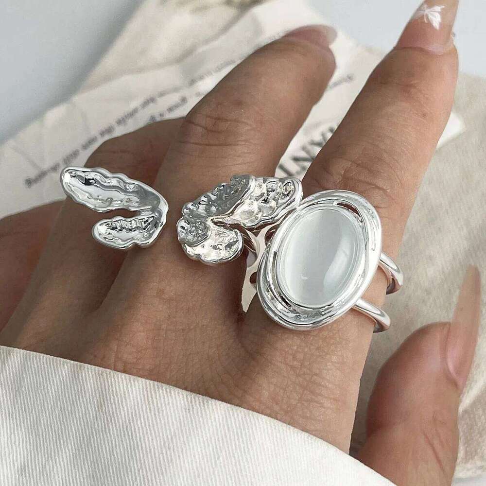 925 Sterling Silver Rings Women Geometric Fine Jewelry Finger Adjustable Simple Wide Diamond Ring For Party Birthday Gift H260312