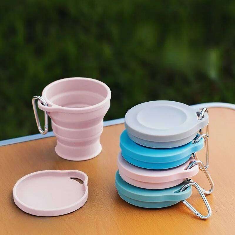 Outdoor Camping Silicone Folding Cup with Hanging Hook Portable Travel Water Bottle Collapsible for Hiking Backpacking Z260313
