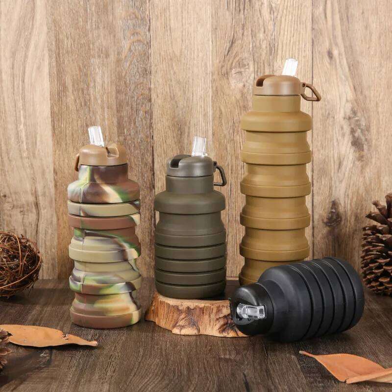 New Portable Silicone Water Bottle Retractable Outdoor Travel sports kettle 500ML Folding cup for household kitchen Z260314