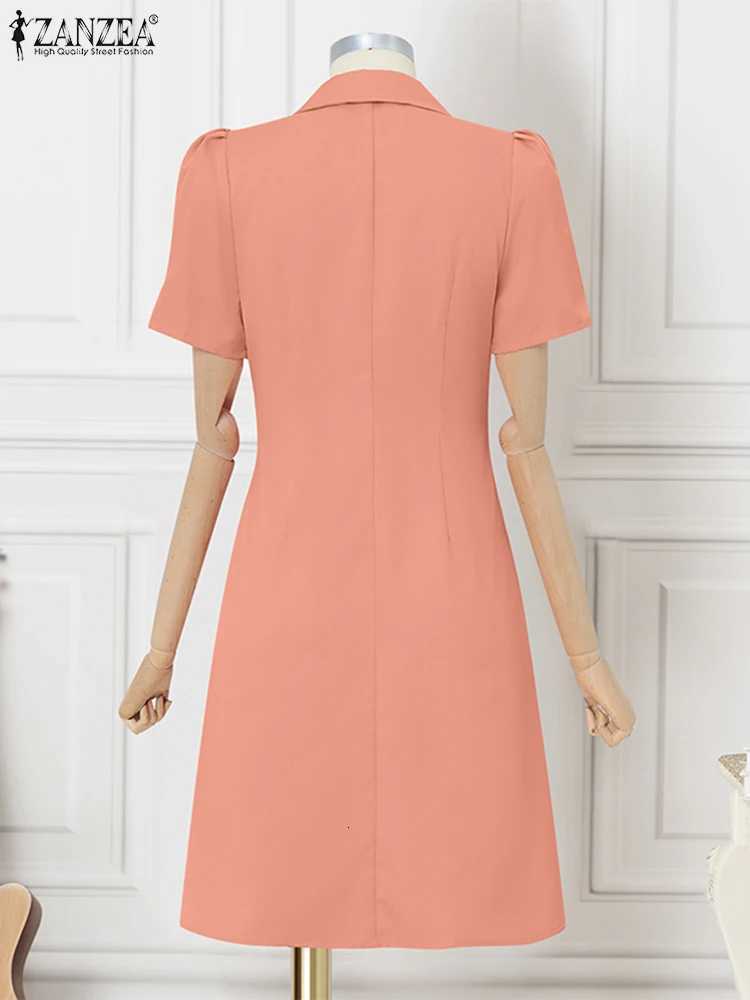 ZANZEA Women OL Work Dress Elegant Knee-Length Suits Sundress Summer 2025 Casual Short Sleeve Vestidos Solid Lapel Neck RobesT260314