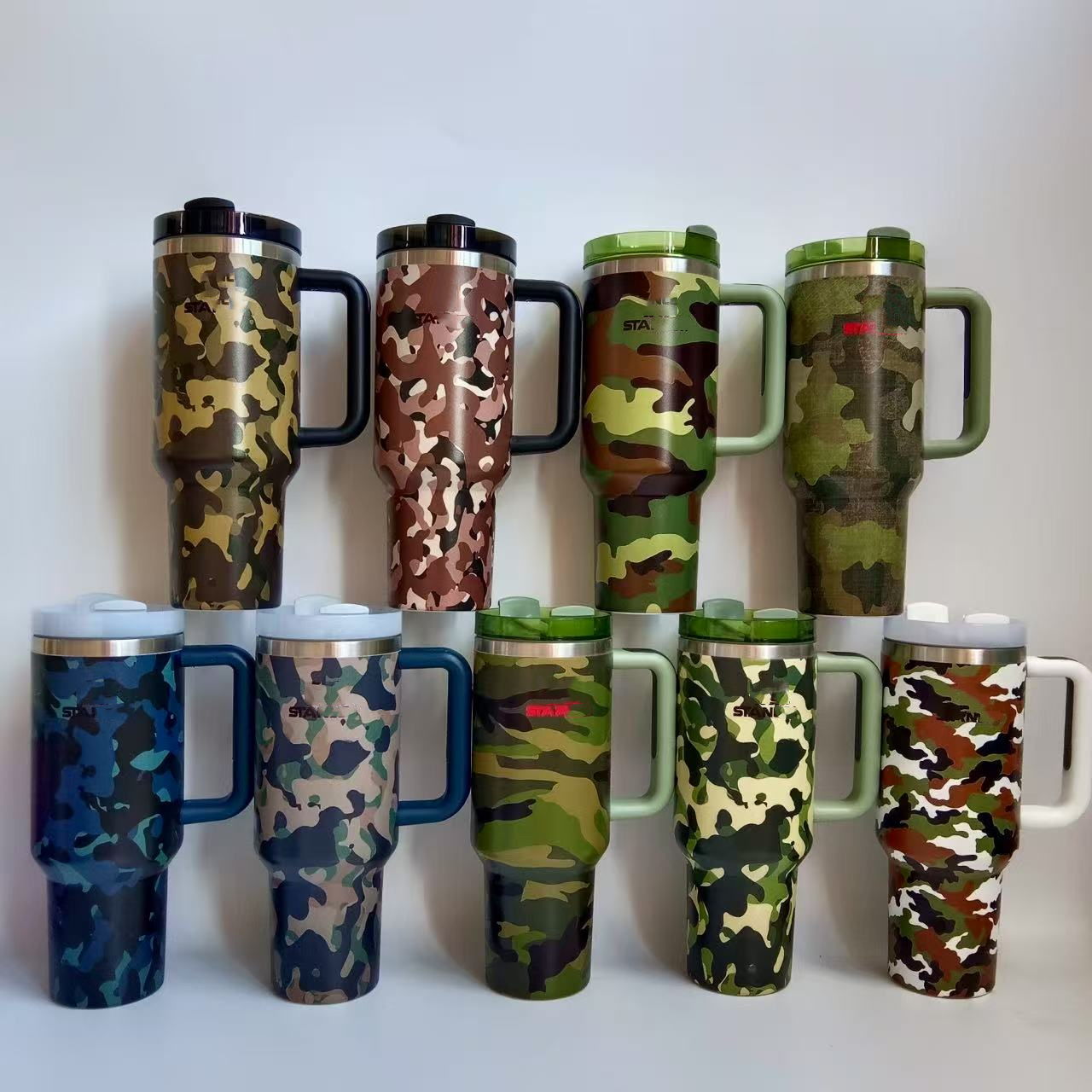 40oz Stainless Steel Camouflage Print Cup Straw Portable Car Cup Large Capacity Water Cup Car Mugs Travelist Water Bottle