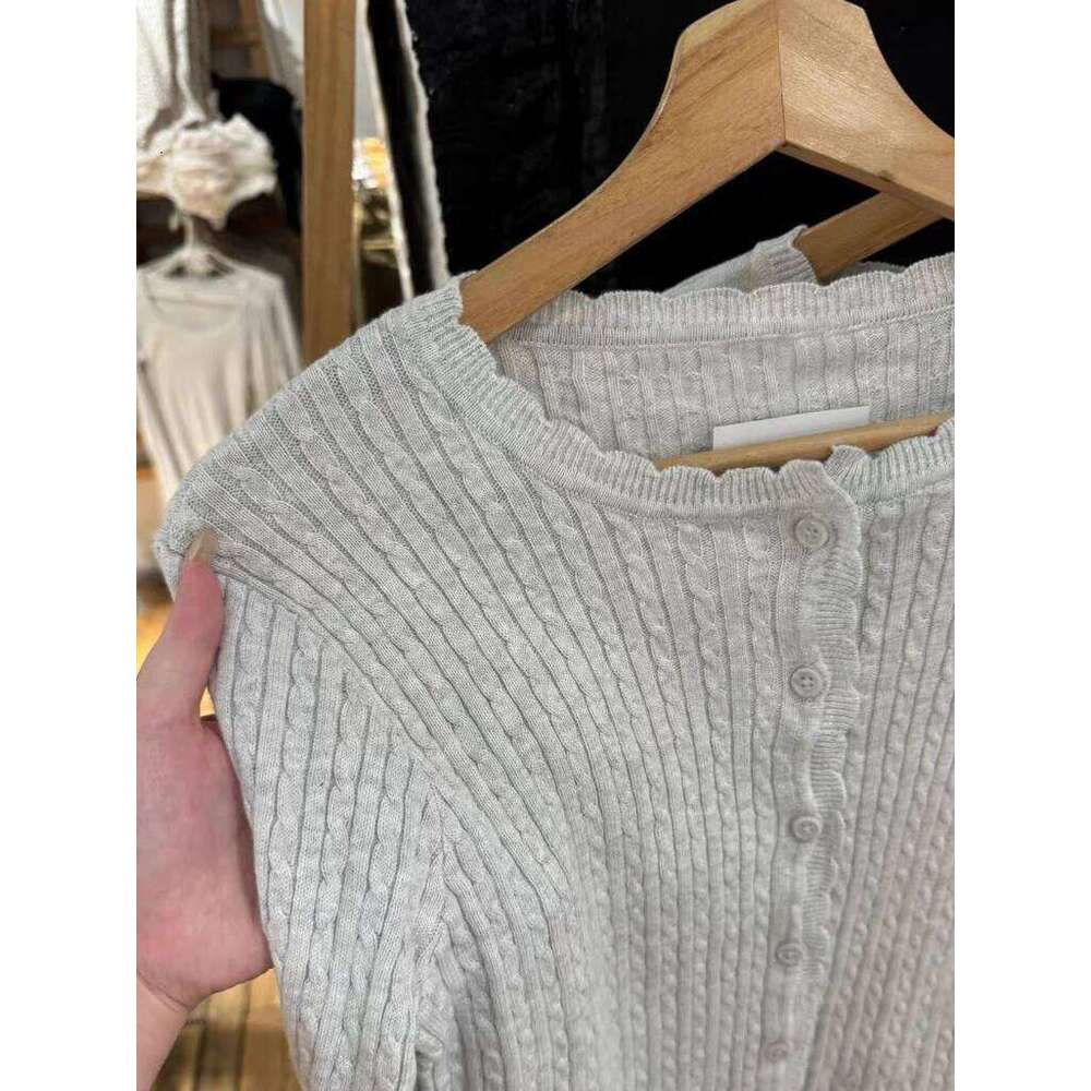 Lace Trim Twisted Cardigan Sweater Women Autumn Crew Neck Single Breasted Pocket Knitwear Sweet Casual Simple Long Sleeve Jumper Z260313