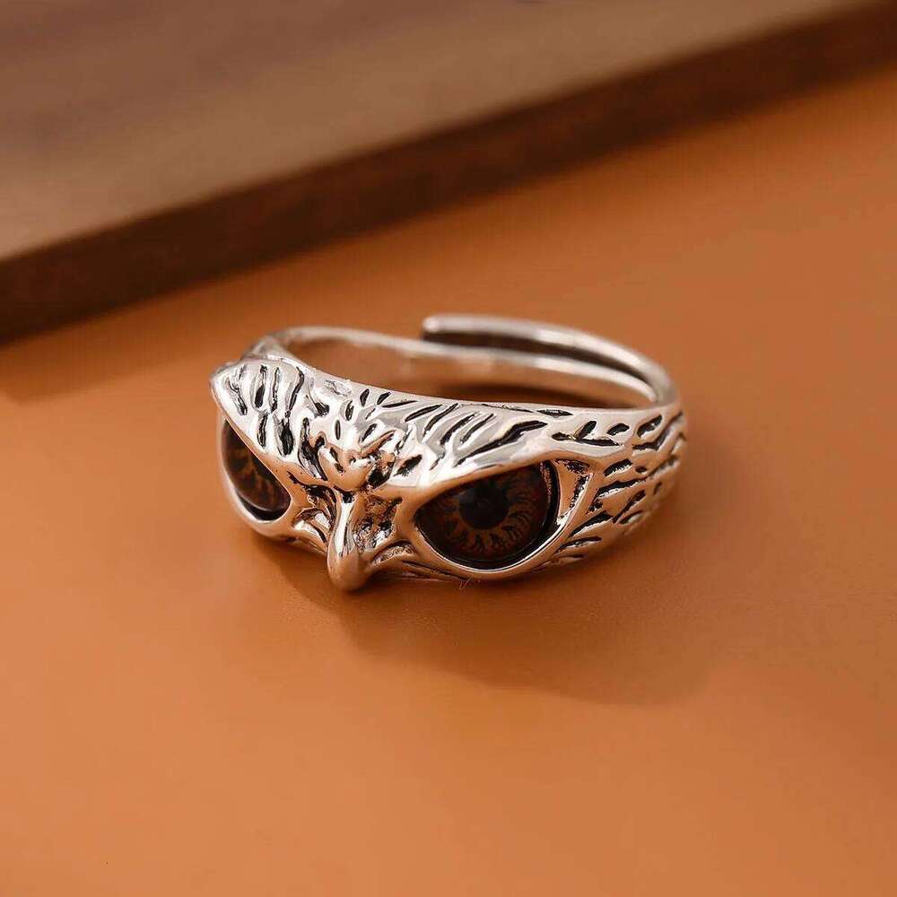 New Creative Retro Brown Eyes Owl 925 Sterling Silver Jewelry Personality Exquisite Geometric Popular Animal Opening Rings R381 H260312