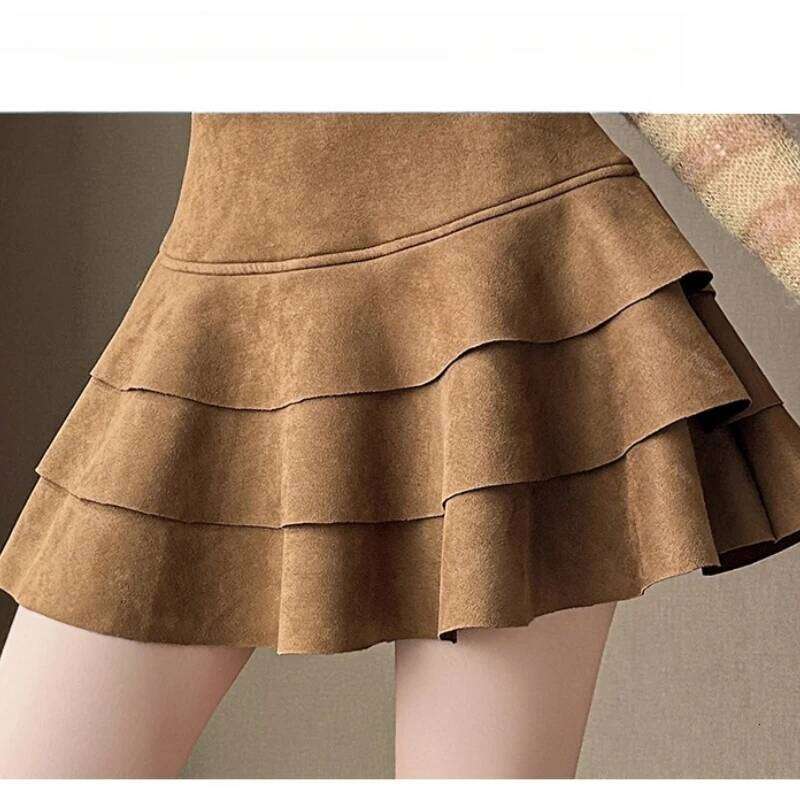 Seoulish Autumn Winter Vintage Velvet Women's Ruffles Short Cake High Waist Umbrella Sexy Mini Skirts Female 2025 New Z260314