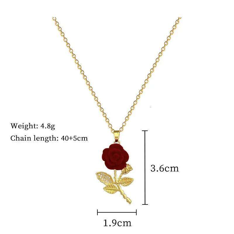 Fashion Red Rose Flower Pendant Necklace for Women Girls Stainless Steel Chain Party Accessories Vintage Y2K Jewelry Gifts H260312