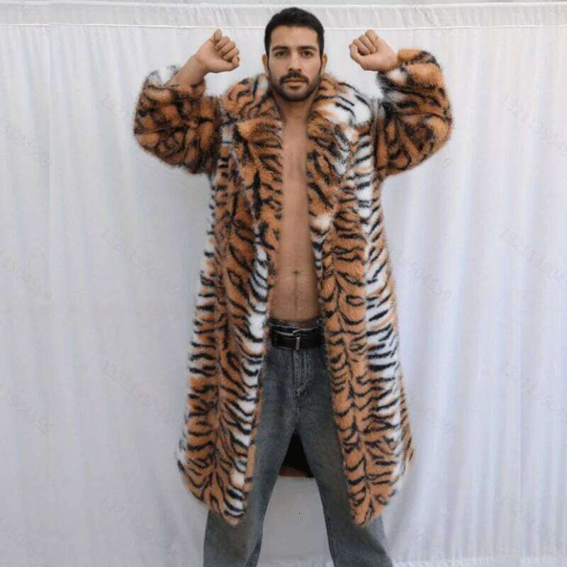 Tiger wild fluffy, personalized men's fur coat, winter rain and snow warm clothing, King of the forest Z260313