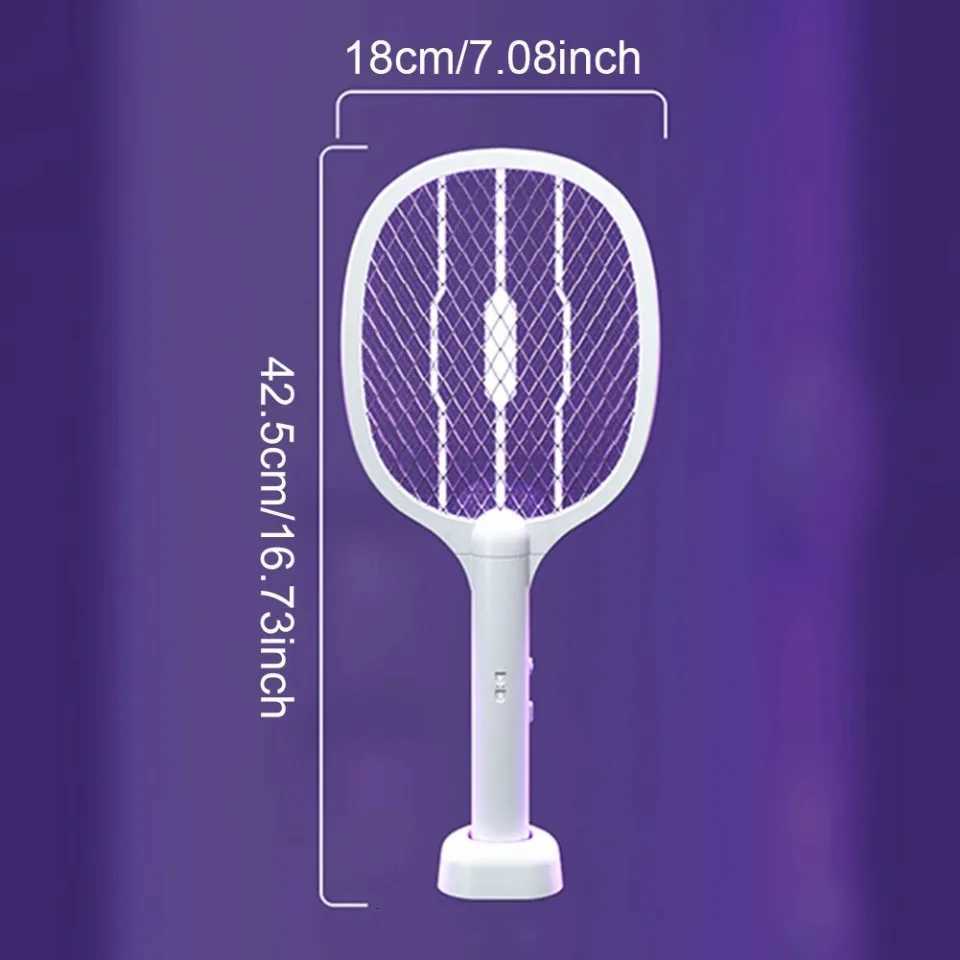 Handheld Electric Fly Swatter Bug Zapper Racket 2 in 1 USB Rechargeable Mosquito Killer Lamp Pest Control 3000V H260313