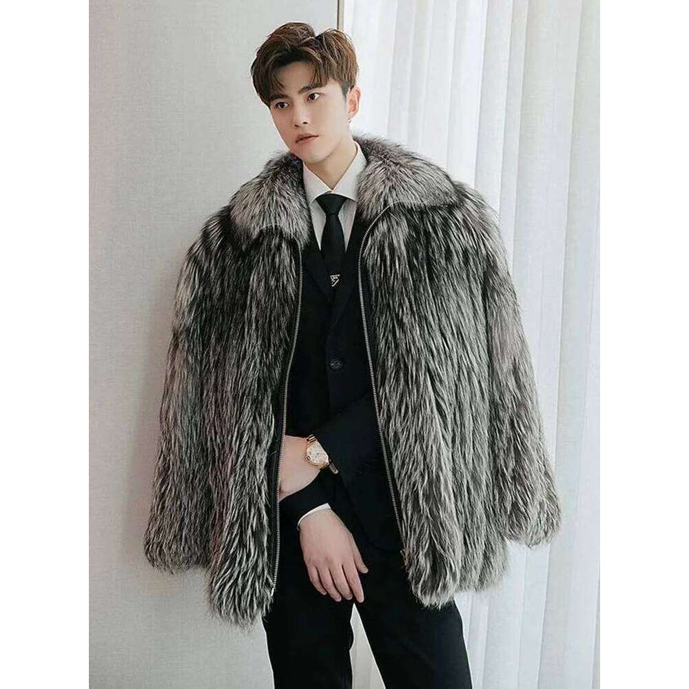 S-6XL Size 2026 Fashion Men Short Jacket Warm Imitation Fox Fur Men's Winter Coat Brown Outdoor Sports Loose Casual Parkas Z260313