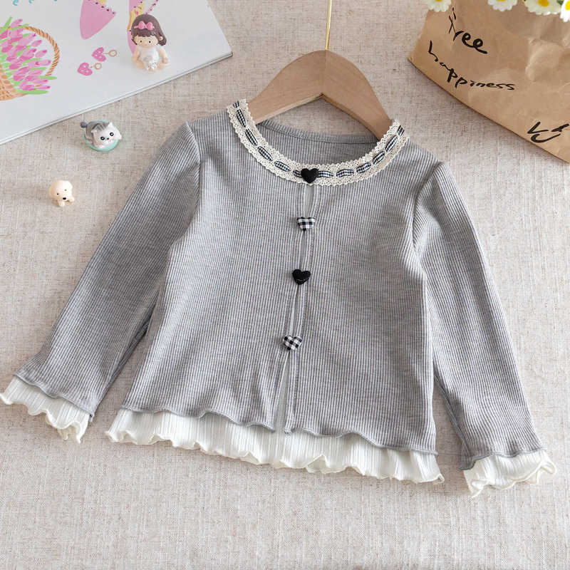 Women's Knits & Tees Girls' Long-Sleeve T-Shirt Spring New Thin Pure Cotton Children's Top Girls' Baby Faux Two-Piece Base Shirt